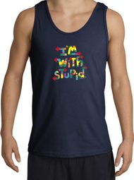 I'm With Stupid Tank Top - Funny Two Ways Adult Navy Tanktop I'm With Stupid Tank Top - Funny Two Ways Adult Navy Tanktop