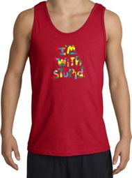 I'm With Stupid Tank Top - Funny Two Ways Adult Red Tanktop I'm With Stupid Tank Top - Funny Two Ways Adult Red Tanktop