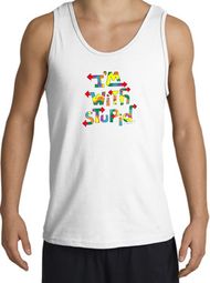 I'm With Stupid Tank Top - Funny Two Ways Adult White Tanktop I'm With Stupid Tank Top - Funny Two Ways Adult White Tanktop
