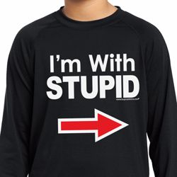 I'm With Stupid White Print Kids Dry Wicking Long Sleeve Shirt