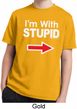 I'm With Stupid White Print Kids Moisture Wicking Shirt