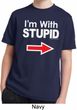 I'm With Stupid White Print Kids Moisture Wicking Shirt