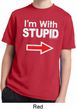 I'm With Stupid White Print Kids Moisture Wicking Shirt