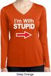 I'm With Stupid White Print Ladies Dry Wicking Long Sleeve Shirt