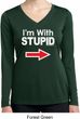 I'm With Stupid White Print Ladies Dry Wicking Long Sleeve Shirt