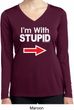 I'm With Stupid White Print Ladies Dry Wicking Long Sleeve Shirt