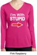 I'm With Stupid White Print Ladies Dry Wicking Long Sleeve Shirt