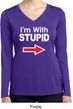 I'm With Stupid White Print Ladies Dry Wicking Long Sleeve Shirt