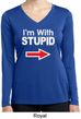 I'm With Stupid White Print Ladies Dry Wicking Long Sleeve Shirt