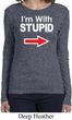 I'm With Stupid White Print Ladies Long Sleeve Shirt