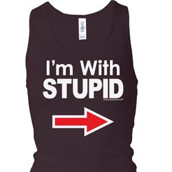 I'm With Stupid White Print Ladies Longer Length Racerback Tank Top