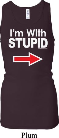 I'm With Stupid White Print Ladies Longer Length Racerback Tank Top