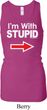 I'm With Stupid White Print Ladies Longer Length Racerback Tank Top