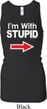 I'm With Stupid White Print Ladies Longer Length Racerback Tank Top