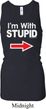 I'm With Stupid White Print Ladies Longer Length Racerback Tank Top