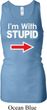 I'm With Stupid White Print Ladies Longer Length Racerback Tank Top
