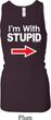 I'm With Stupid White Print Ladies Longer Length Racerback Tank Top