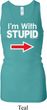 I'm With Stupid White Print Ladies Longer Length Racerback Tank Top