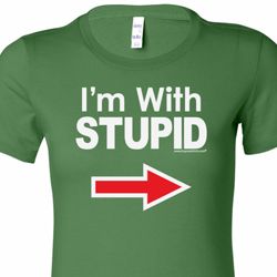 I'm With Stupid White Print Ladies Longer Length Shirt