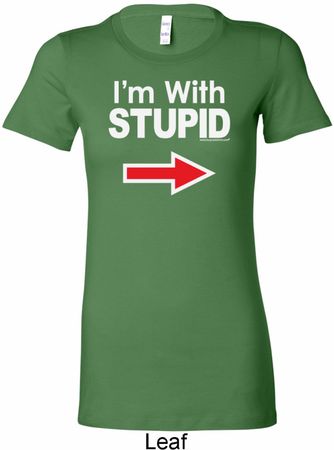 I'm With Stupid White Print Ladies Longer Length Shirt