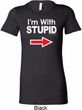 I'm With Stupid White Print Ladies Longer Length Shirt