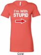 I'm With Stupid White Print Ladies Longer Length Shirt