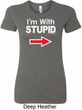 I'm With Stupid White Print Ladies Longer Length Shirt