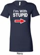 I'm With Stupid White Print Ladies Longer Length Shirt