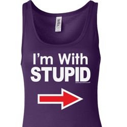 I'm With Stupid White Print Ladies Longer Length Tank Top