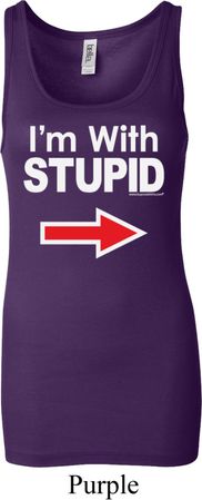 I'm With Stupid White Print Ladies Longer Length Tank Top
