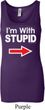 I'm With Stupid White Print Ladies Longer Length Tank Top
