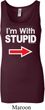 I'm With Stupid White Print Ladies Longer Length Tank Top