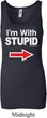 I'm With Stupid White Print Ladies Longer Length Tank Top