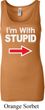 I'm With Stupid White Print Ladies Longer Length Tank Top