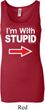 I'm With Stupid White Print Ladies Longer Length Tank Top