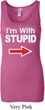 I'm With Stupid White Print Ladies Longer Length Tank Top