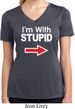 I'm With Stupid White Print Ladies Moisture Wicking V-neck Shirt