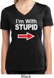 I'm With Stupid White Print Ladies Moisture Wicking V-neck Shirt