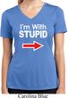 I'm With Stupid White Print Ladies Moisture Wicking V-neck Shirt