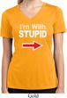 I'm With Stupid White Print Ladies Moisture Wicking V-neck Shirt