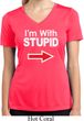 I'm With Stupid White Print Ladies Moisture Wicking V-neck Shirt
