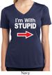 I'm With Stupid White Print Ladies Moisture Wicking V-neck Shirt