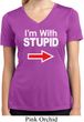 I'm With Stupid White Print Ladies Moisture Wicking V-neck Shirt