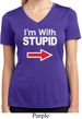 I'm With Stupid White Print Ladies Moisture Wicking V-neck Shirt