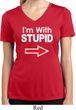 I'm With Stupid White Print Ladies Moisture Wicking V-neck Shirt