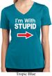 I'm With Stupid White Print Ladies Moisture Wicking V-neck Shirt