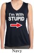 I'm With Stupid White Print Ladies Sleeveless Moisture Wicking Shirt