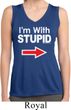 I'm With Stupid White Print Ladies Sleeveless Moisture Wicking Shirt