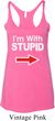 I'm With Stupid White Print Ladies Tri Blend Racerback Tank Top