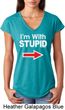 I'm With Stupid White Print Ladies Tri Blend V-Neck Shirt